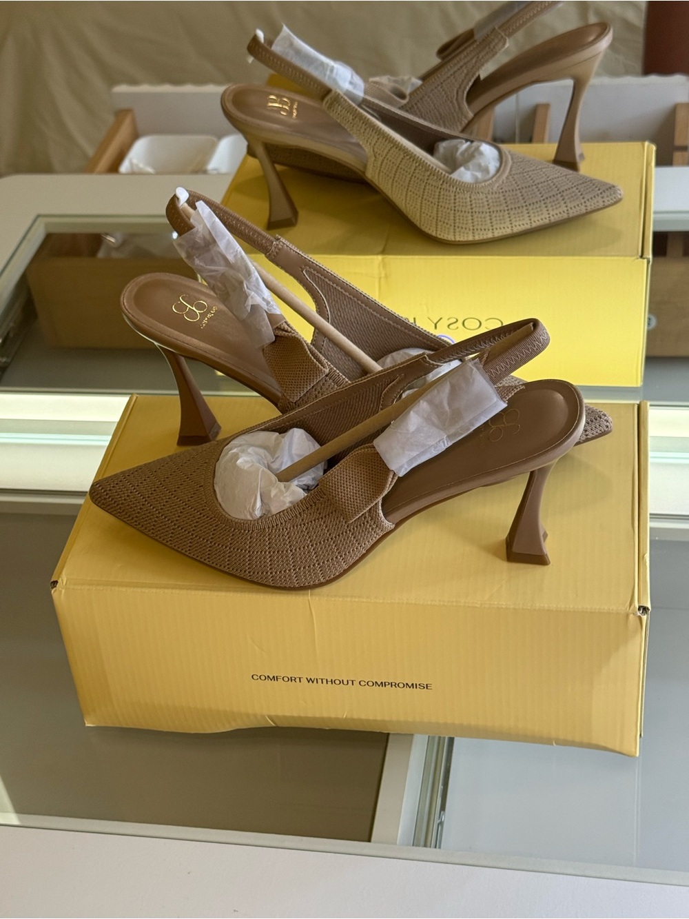 Cosy Island EverLush Apricot Bow Pointed Toe Slingback Heels US 8 NWB